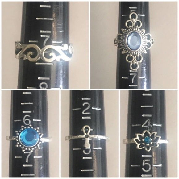 11 Piece Blue Crystal Turtle Midi Silver Tone Ring Set - Picture 5 of 7